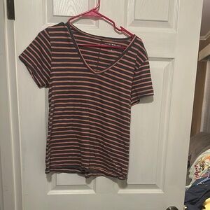 Lucky Brand Red and White Fitted Short Sleeve Tee